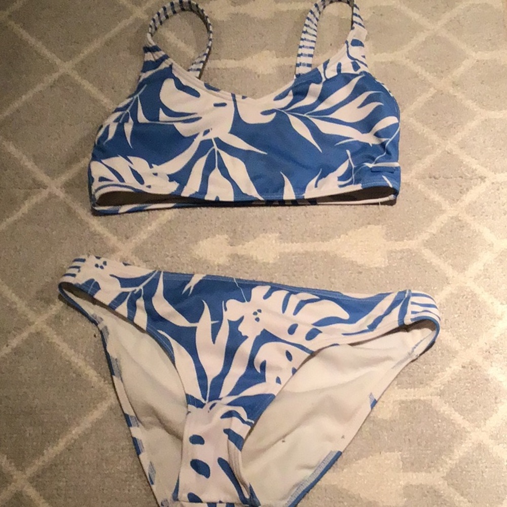 Roxy Blue and White Botanical Bikini Set